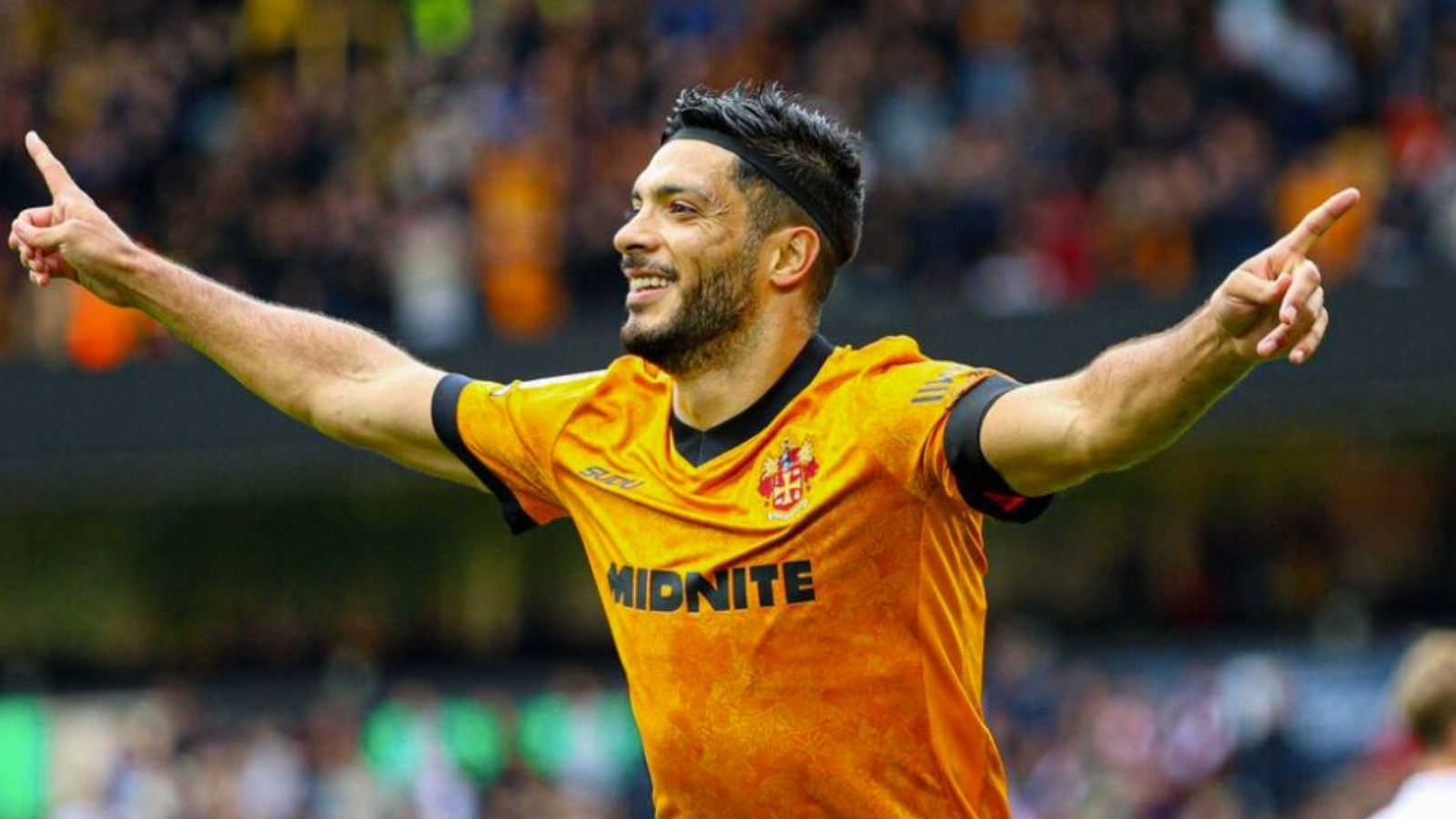 Raul Jimenez wheels away after scoring Wolves’ third goal against Stoke City from the penalty spot
