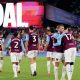 West Ham United celebrate going 5-0 up against Wrexham.