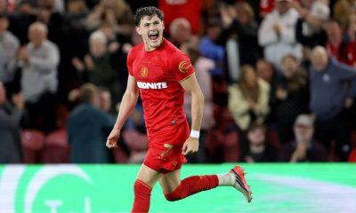 Will Lankshear celebrates Middlesbrough’s equaliser against Millwall.