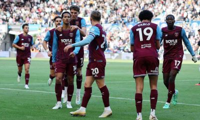 A relaxed Divine Mukasa celebrates his winner with his West Ham United team-mates.