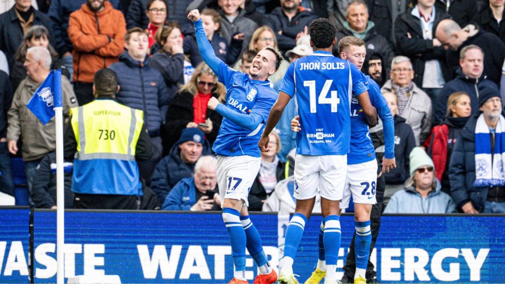 Birmingham City’s Liam Millar, left, celebrates his opener