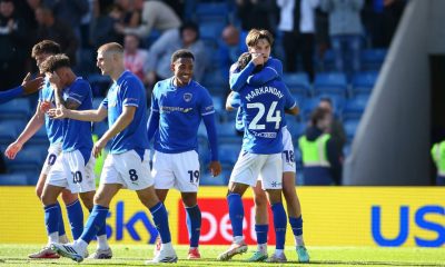 Louie Marsh celebrates with fellow Chesterfield goalscorer Dilan Markanday