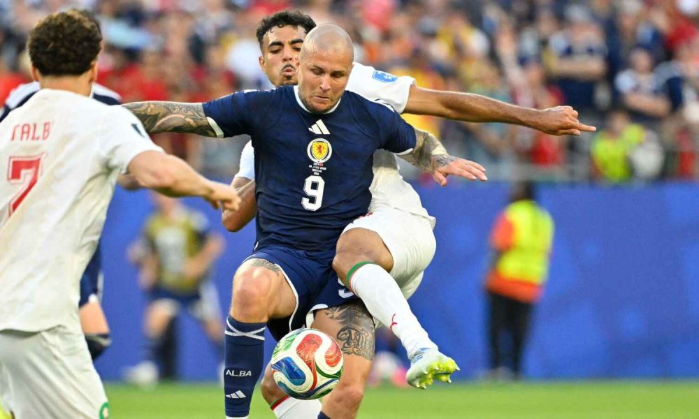 Lyndon Dykes on the ball for Scotland against Morocco in the World Cup.