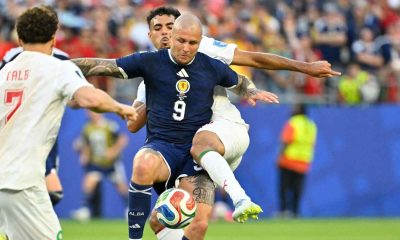 Lyndon Dykes on the ball for Scotland against Morocco in the World Cup.