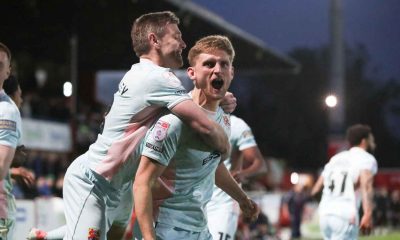 Nathan Smith celebrates one of his crucial goals for Tranmere Rovers at the back end of last season.
