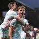 Nathan Smith celebrates one of his crucial goals for Tranmere Rovers at the back end of last season.