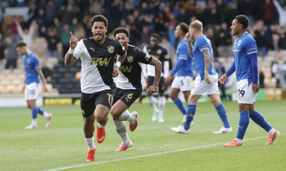 Onel Hernandez celebrates scoring Port Vale’s winner against Chesterfield last weekend