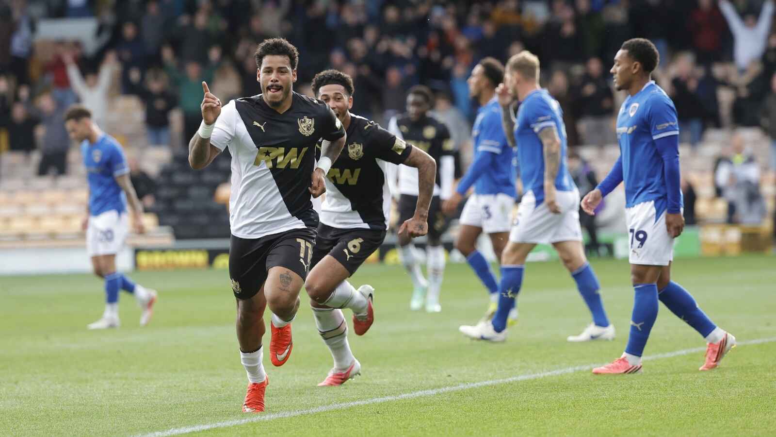 Onel Hernandez celebrates scoring Port Vale’s winner against Chesterfield last weekend