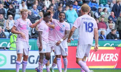 Peterborough United celebrate in their comfortable win at the King Power Stadium against Leicester City.