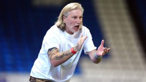 Robbie Savage on the touchline in Peterborough’s 4-1 win against Ipswich U21s in the Jersey Mike’s Trophy on Tuesday night