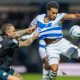 QPR goalscorer Alfie Lloyd, right, is grabbed by Derby County defender Joe Ward