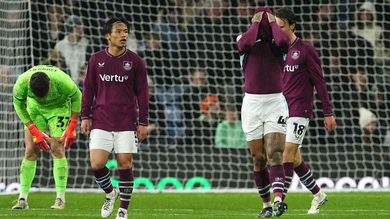 Burnley’s Reo Hatate and Igor react after a mistake leads to Wolves’ second goal in their Championship clash at Turf Moor.