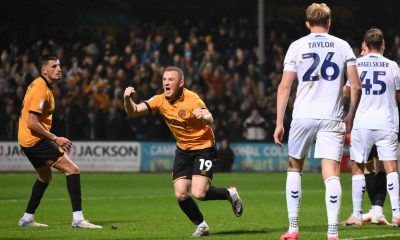 Shayne Lavery celebrates scoring Cambridge United’s first goal against Wycombe Wanderers in midweek
