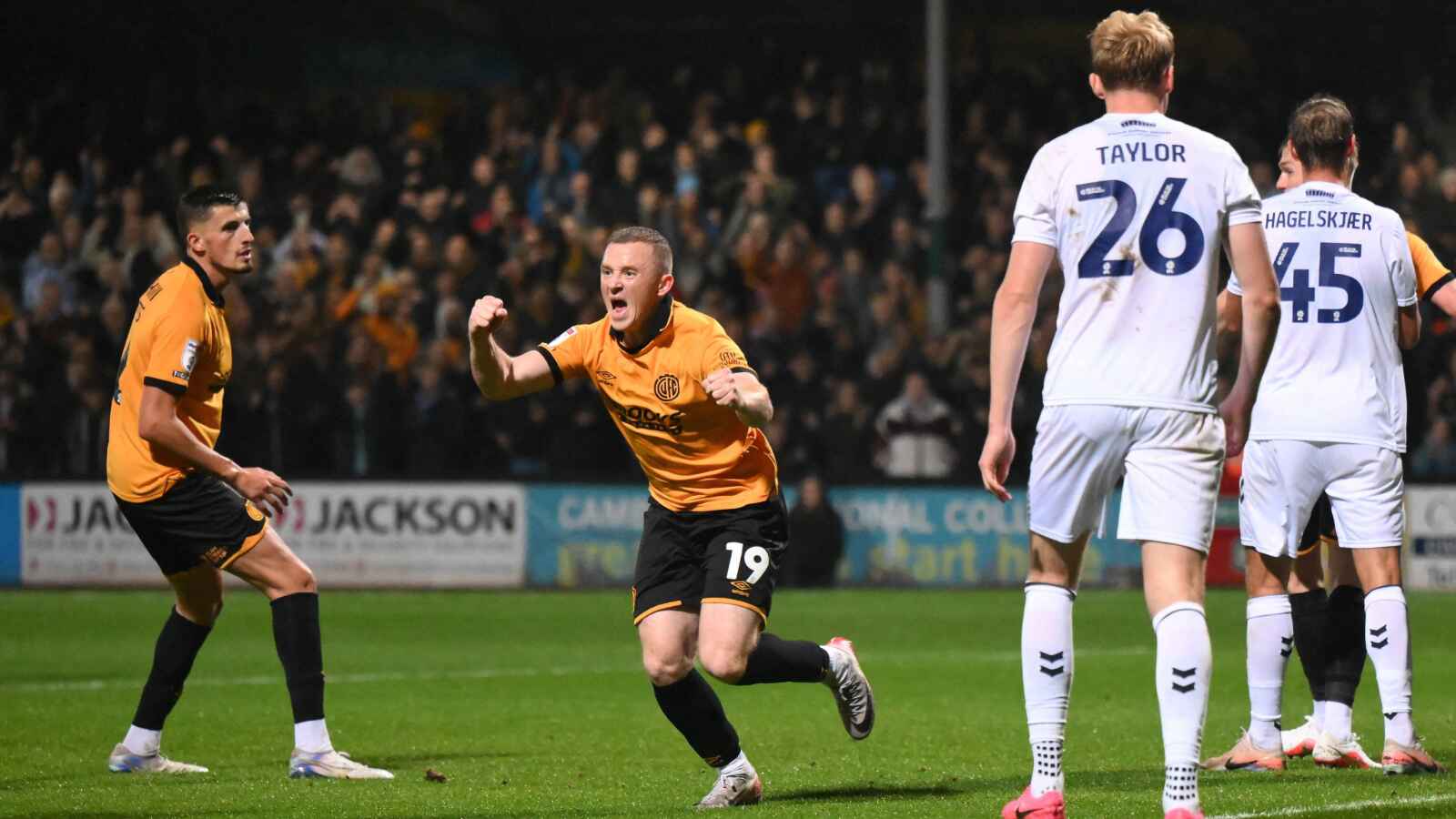 Shayne Lavery celebrates scoring Cambridge United’s first goal against Wycombe Wanderers in midweek