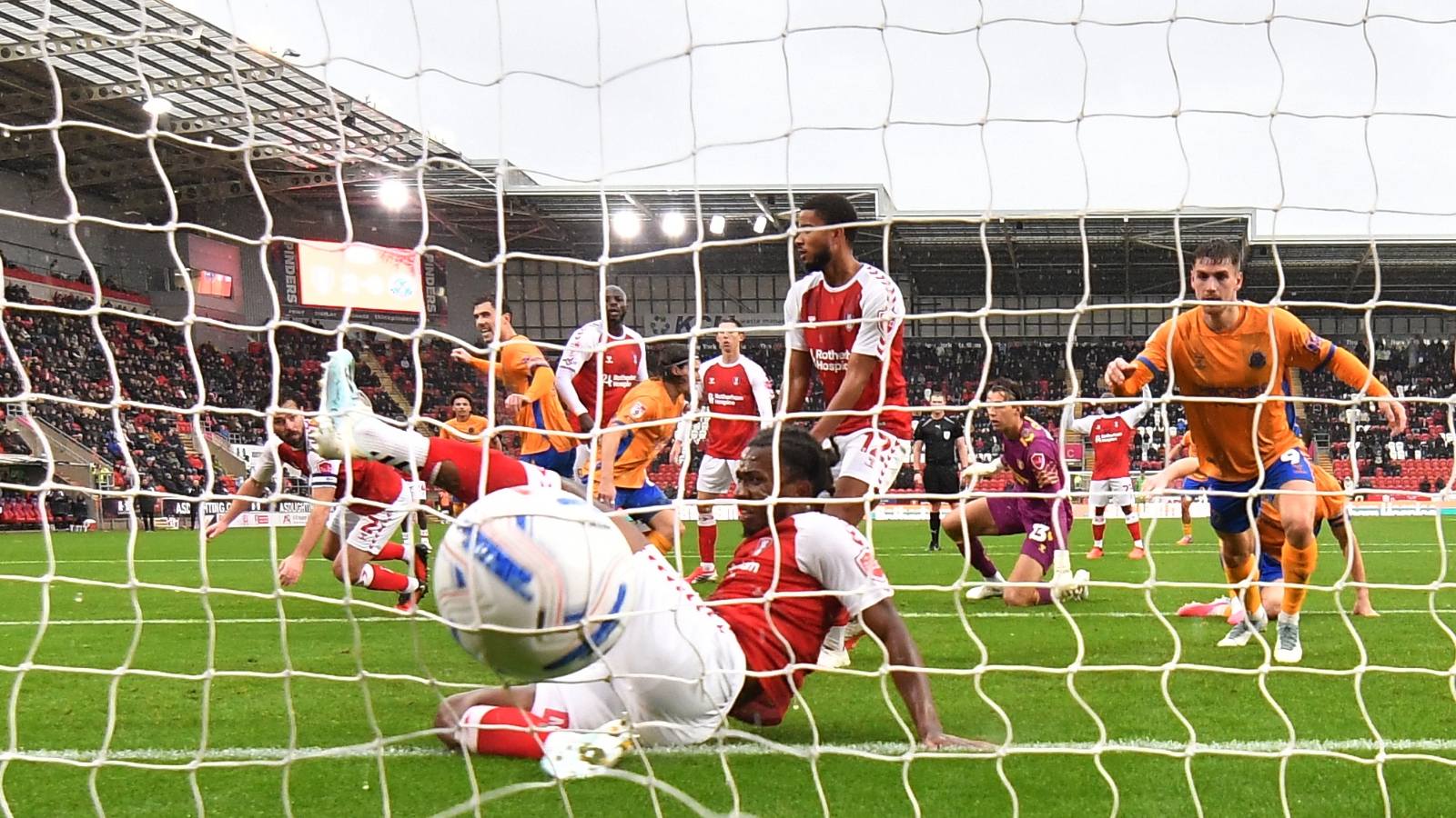 Shrewsbury Town’s Josh Davison cuts the deficit to 2-1