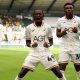 Swansea City’s Moussa Yeo, left, celebrates with Joseph Opoku after scoring the equaliser.