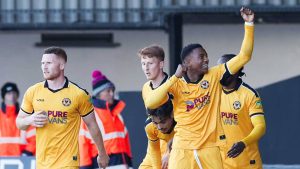 Tanatswa Nyakuhwa enjoys his winner for Newport County