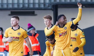 Tanatswa Nyakuhwa enjoys his winner for Newport County