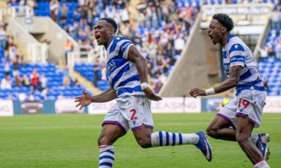 Reading’s Udoka Godwin-Malife, left. savours his equaliser