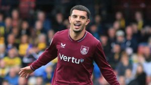 Burnley’s Zeki Amdouni celebrates scoring their second goal
