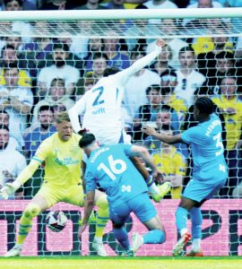 UP FOR IT: Jayden Bogle puts Leeds United back in front early in the first half PICTURES: Alamy