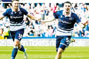 GOT ’EM LICKED: Camiel Neghli celebrates scoring the Lions’ winner against Boro PICTURES: PSI/Simon Traylen