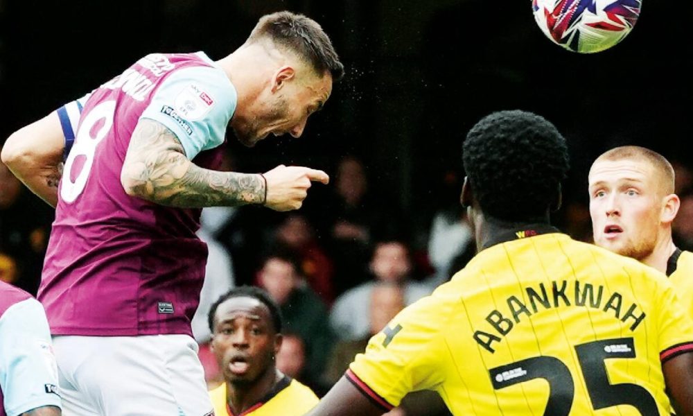 HEAD MASTER: Burnley’s Josh Brownhill rises to score the winner PICTURE: Alamy