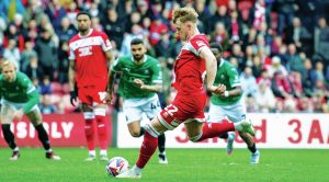 SPOT-ON: Middlesbrough’s Tommy Conway scores their precious late winner PICTURES: Alamy