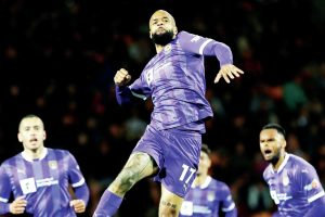 PURE GOLD: David McGoldrick celebrates his sensational leveller for the Magpies PICTURES: Dan Westwell