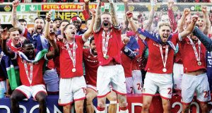 Wrexham celebrate their promotion to the Championship!