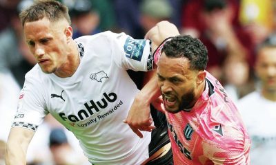 COMMITMENT: Derby County’s Jerry Yates, left, and Stoke City’s Lewis Baker battle it out PICTURES: Alamy