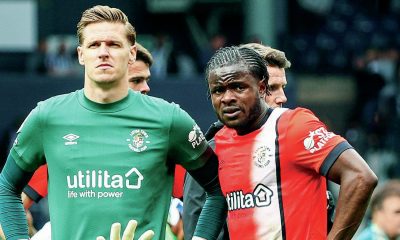 PAIN GAME: Luton goalkeeper Thomas Kaminski and forward Millenic Alli can’t hide their disappointment at the final whistle PICTURES: Alamy