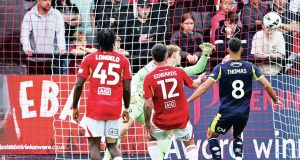 NET GAINS: Crewe’s Conor Thomas scores his side’s second goal PICTURES: Alamy