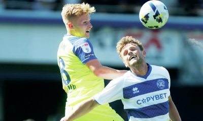 UP FOR IT: Preston North End’s Ali McCann and Queens Park Rangers’ Nicolas Madsen PICTURE: CameraSport