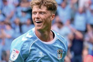 SEVEN-UP: Victor Torp celebrates scoring Coventry’s seventh PICTURE: PSI/Dennis Goodwin