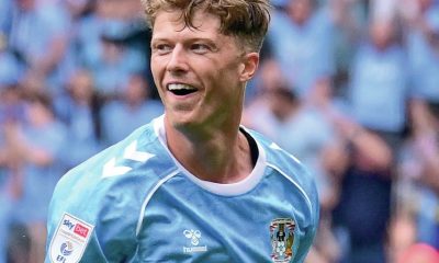 SEVEN-UP: Victor Torp celebrates scoring Coventry’s seventh PICTURE: PSI/Dennis Goodwin