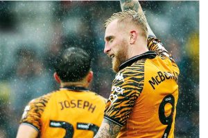 Oli McBurnie enjoys his clincher for Hull City