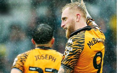 Oli McBurnie enjoys his clincher for Hull City