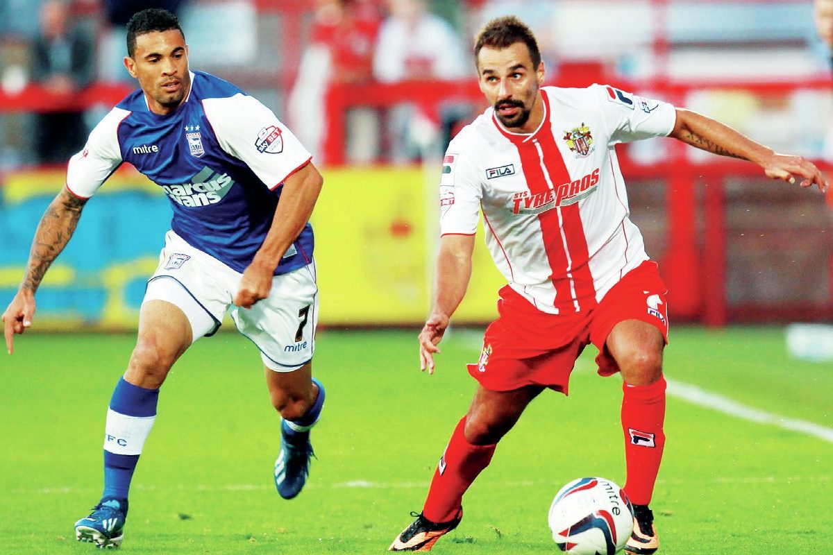 Stevenage goalscorer Filipe Morais on the ball in their League Cup win against Ipswich in 2013