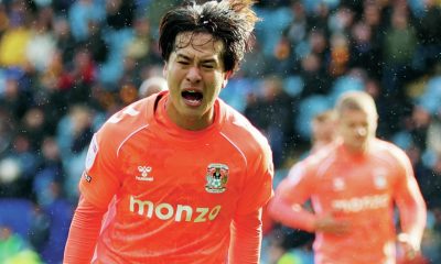 Tatsuhiro Sakamoto celebrates scoring Coventry City’s fifth goal