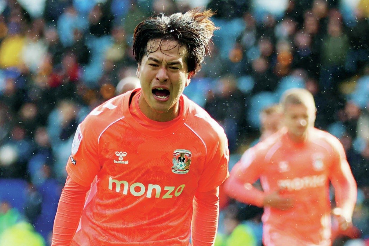 Tatsuhiro Sakamoto celebrates scoring Coventry City’s fifth goal