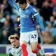 Scorer Yang Min-hyeok rides a challenge from Middlesbrough’s Aidan Morris in action