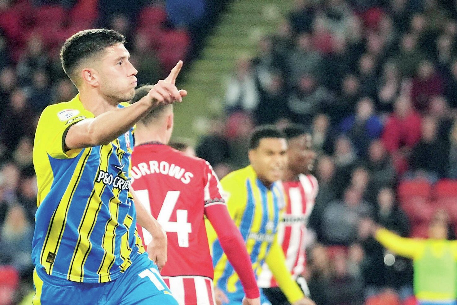 Southampton’s Ross Stewart celebrates in the midweek win at Bramall Lane celebrates in the midweek win at Bramall Lane