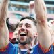 Oldham Athletic’s Tom Pett celebrates promotion