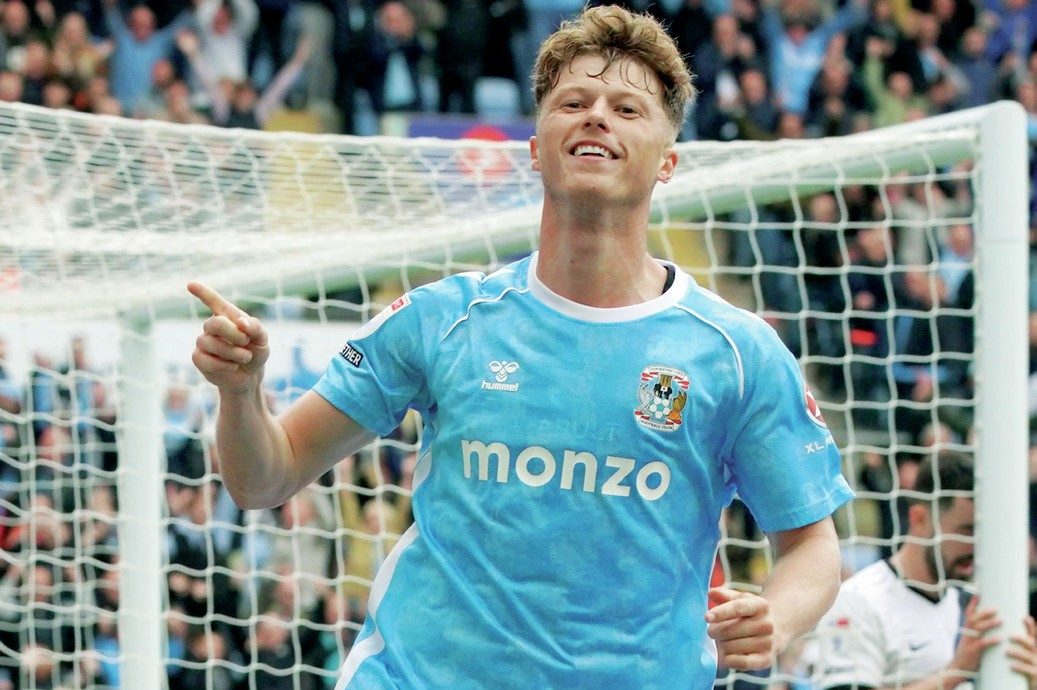 Victor Torp celebrates scoring for the Coventry City against Birmingham City last week