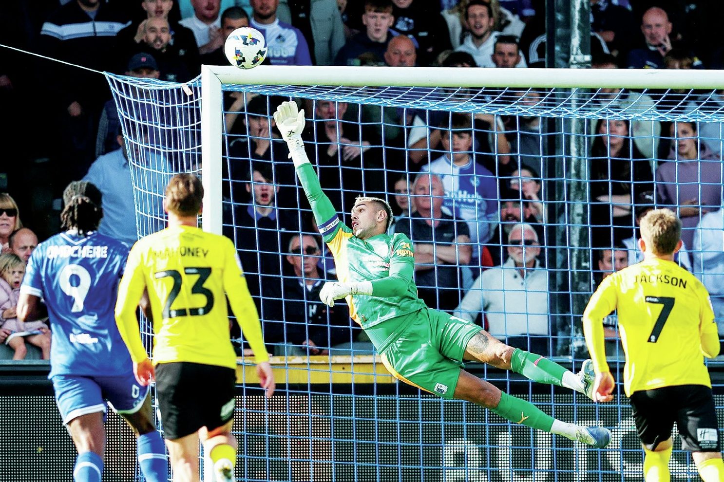 Barrow’s Wyll Stanway makes a spectacular save against Bristol Rovers
