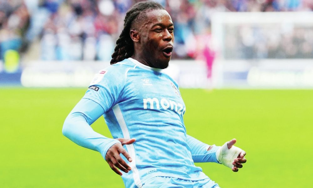 Brandon Thomas-Asante celebrates scoring Coventry’s second goal
