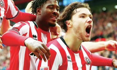 Callum O’Hare celebrates his winner for Sheffield United