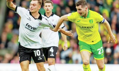 Bristol City’s Scott Twine tries to wriggle away from Norwich’s Kenny McLean
