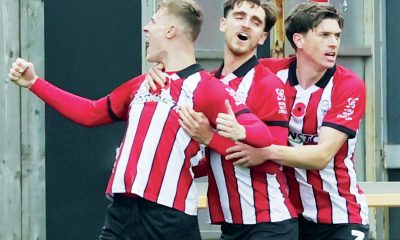 Lincoln City’s Rob Street celebrates putting the Imps in front